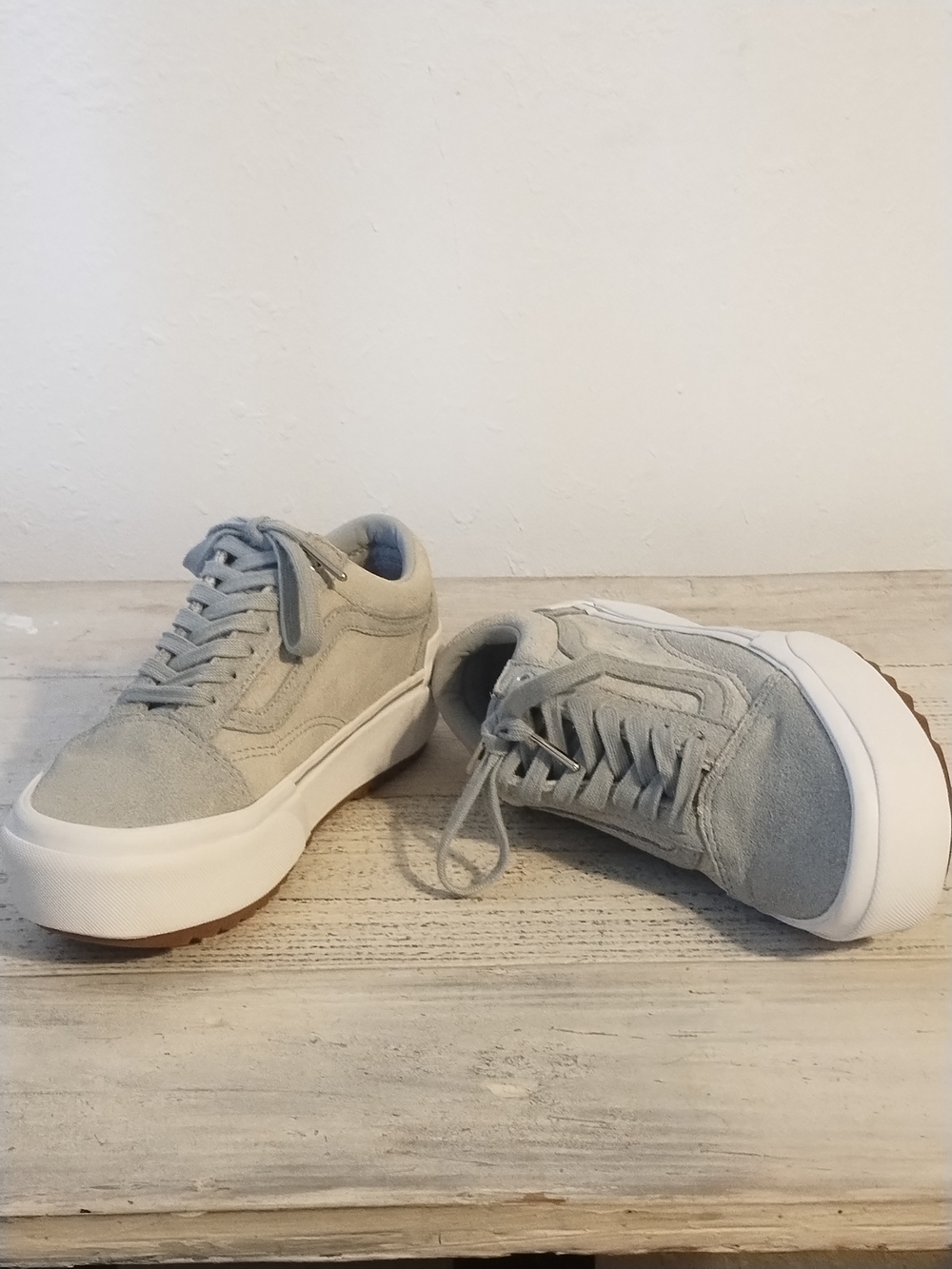 Vans Old Skool Stacked Emboss Check trainers in high rise grey platform unisex